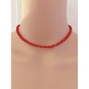 Vintage 1950s Laguna Deep Red Crystal Single Strand Bead Choker Necklace Child's